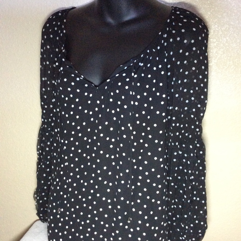 INC POLKA-DOT BLOUSE SIZE SMALL TOP BLACK WHITE
